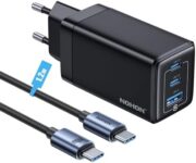 NOHON Cargador USB-C 65W GAN 3 Puertos con Cable 140W
