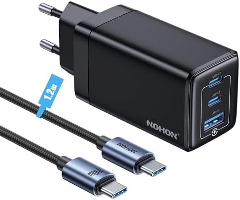 NOHON Cargador USB-C 65W GAN 3 Puertos con Cable 140W