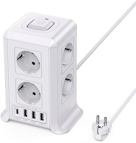 Torre de enchufes Sameriver con 8 tomas AC y 4 puertos USB