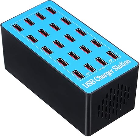 Cargador USB Docooler de 20 puertos en color negro y blanco