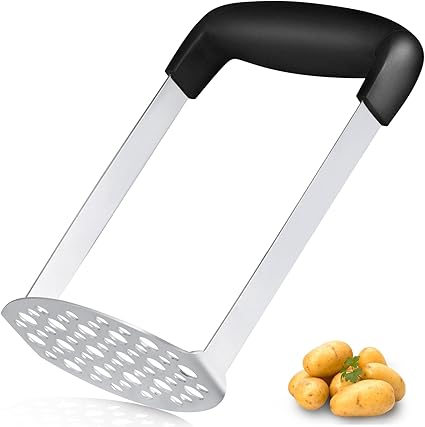 Machacador de Patatas Pleafind de Acero Inoxidable sobre fondo claro