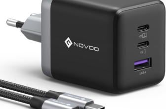 Cargador USB-C NOVOO 100W GaN III con cable PD | Carga Rápida 3 Puertos para MacBook Pro, Dell XPS, iPad Pro, iPhone, Galaxy S24 Ultra