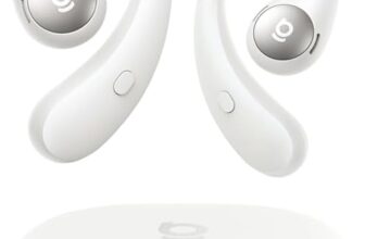 Auriculares Baseus Eli Sport 2 en color blanco, mostrados junto a su estuche de carga