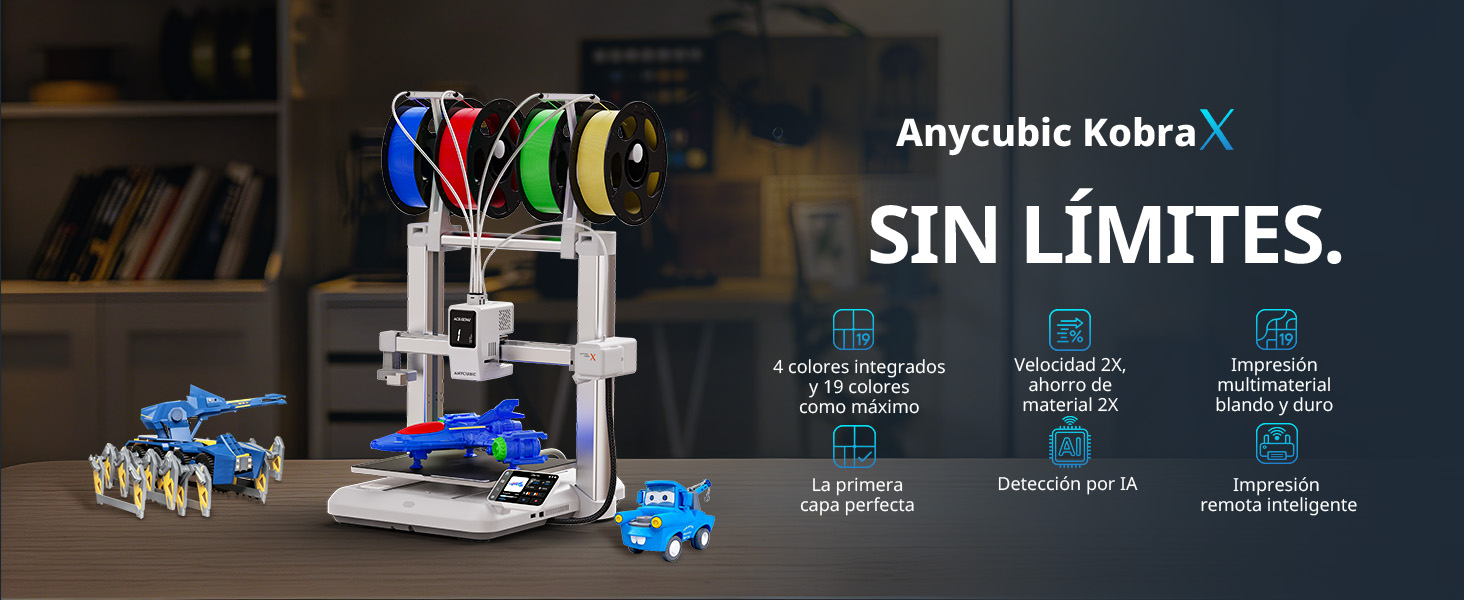 Anycubic Kobra X Impresora 3D Multicolor mostrando su diseño y capacidades