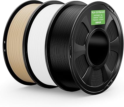 Kit de 3 bobinas de filamento PLA+ Deeplee en colores negro, blanco y beige