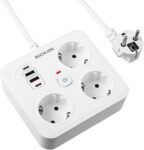 BOCHLION Regleta con USB 3 enchufes y 4 puertos