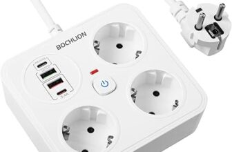 BOCHLION Regleta con USB 3 enchufes y 4 puertos