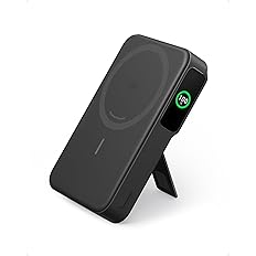 Imagen del Anker MagGo Power Bank mostrando el soporte plegable y la pantalla