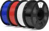Pack de filamento ELEGOO PLA+ 4kg en colores negro, blanco, rojo y azul