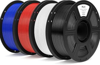 Pack de filamento ELEGOO PLA+ 4kg en colores negro, blanco, rojo y azul
