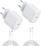 Cargador USB-C 25W DEESOOCO con Cable de Carga Rápida para iPhone y Samsung (Pack 2 + Cable)