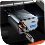 LISEN Cargador Coche Retráctil 84W – Carga Rápida PD45W para iPhone, Samsung, iPad y más